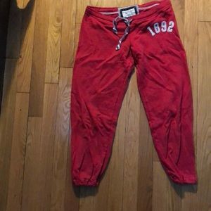 Red Abercrombie and Fitch joggers.